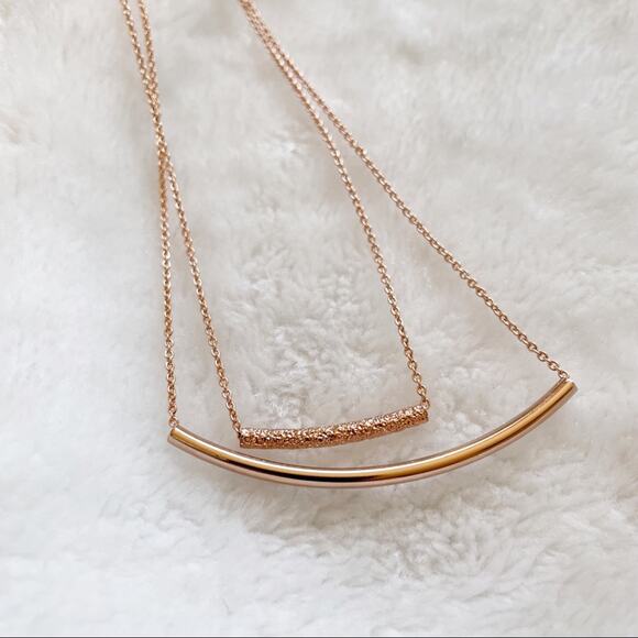 The Limited Two Row Layered Necklace Rose Gold Tone Tube Bar Pendant New - Picture 3 of 9